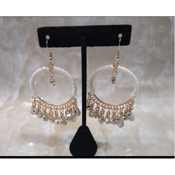 Woven Bohemian Tasseled Earrings In White - Picture 2 of 6